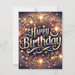 Elegant vibrant Glittre Birthday postcard