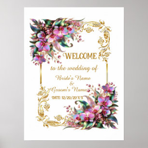Elegant & vibrant Orchid Flower Wedding Welcome  Poster