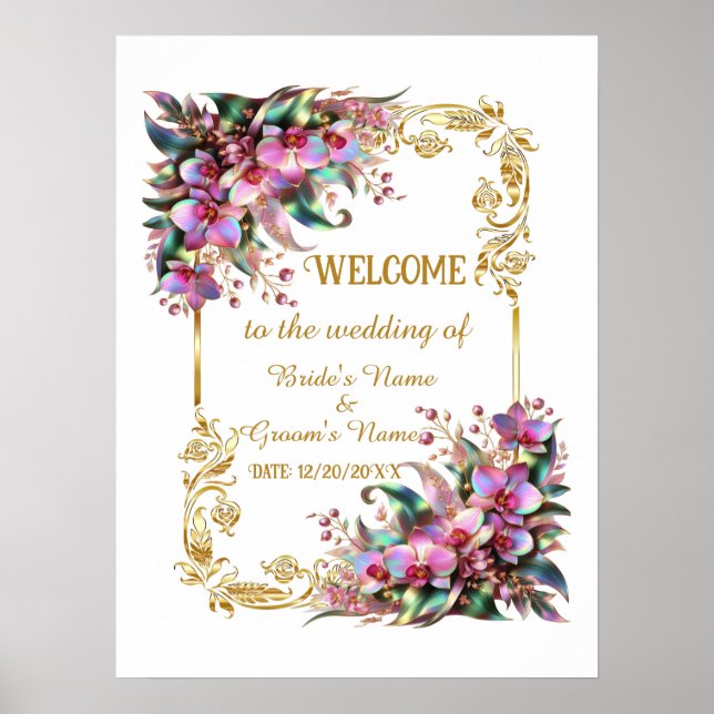 Elegant & vibrant Orchid Flower Wedding Welcome  Poster (Front)
