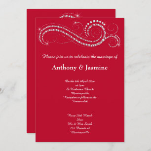 ELEGANT VIBRANT RED DIAMOND SWIRL WEDDING INVITATION