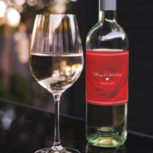 Elegant Vibrant Red Rose Aesthetic Chic Romantic Wine Label