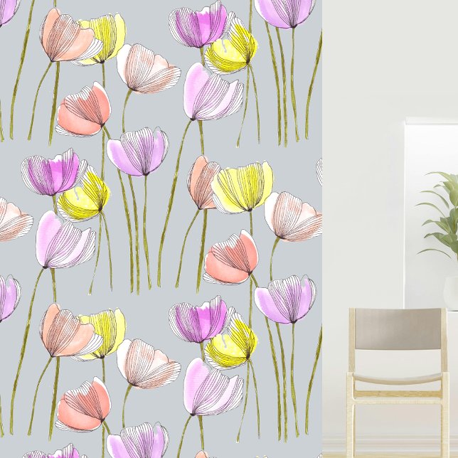 Elegant Vibrant Watercolor and Ink Tulips Wallpaper (Creator Uploaded)