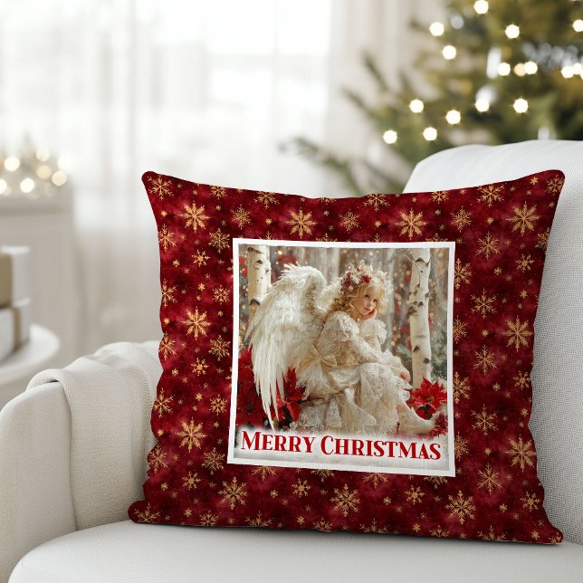Elegant Victorian Angel Red Gold Accent Christmas  Cushion (Elegant Victorian Angel Red Gold Accent Christmas Pillow

)
