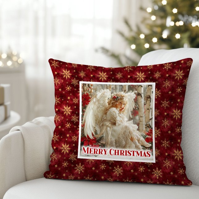 Elegant Victorian Angel Red Gold Decorative Xmas Cushion (Elegant Victorian Angel Red Gold Decorative Christmas Pillow

)