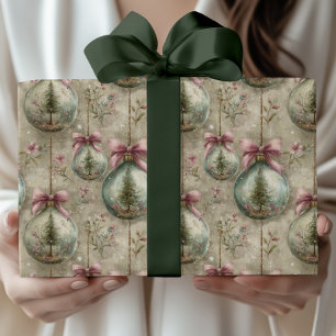 Elegant Victorian Bauble and Bow Christmas Gift  Wrapping Paper