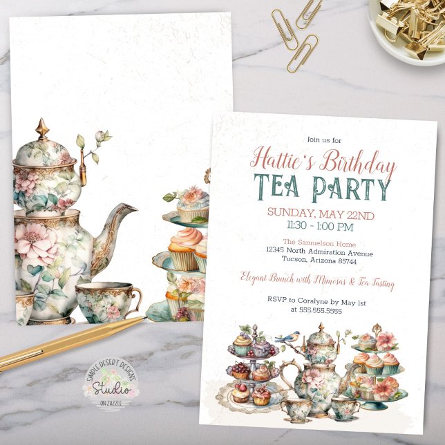 Elegant Victorian Birthday Tea Party Invitation (Elegant Victorian Tea Party Invitation for any Birthday Party or special event with a tea tasting)
