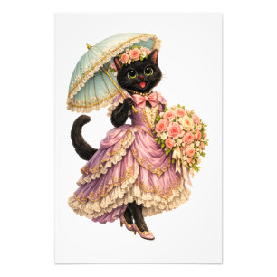 Elegant Victorian Black Cat in Lavender Dress   Photo Print