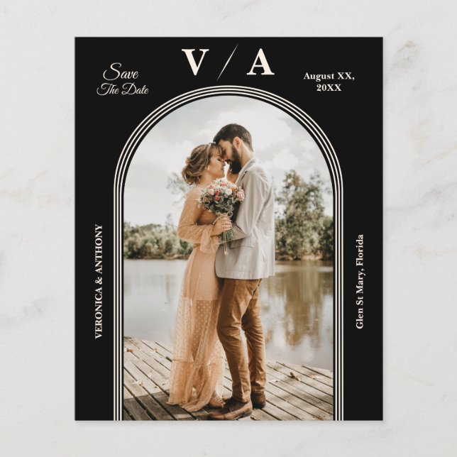 Elegant Victorian Black Wedding Save The Date  Flyer (Front)