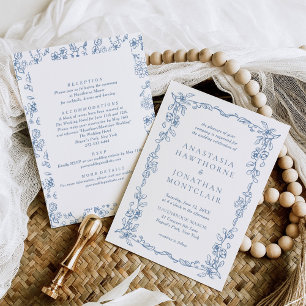 Elegant Victorian Blue All in One Wedding Invitation