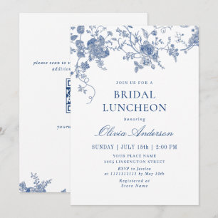 Elegant Victorian Blue Floral BRIDAL LUNCHEON Invitation
