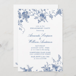 Elegant Victorian Blue Floral ENGAGEMENT PARTY Invitation