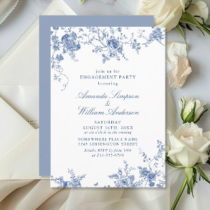 Elegant Victorian Blue Floral ENGAGEMENT PARTY Invitation
