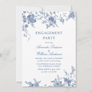 Elegant Victorian Blue Floral ENGAGEMENT PARTY Invitation