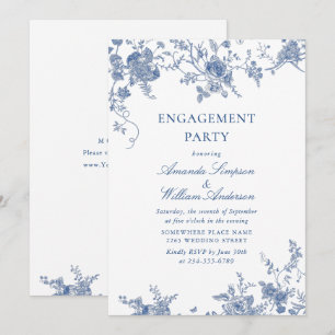 Elegant Victorian Blue Floral ENGAGEMENT PARTY Invitation
