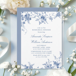 Elegant Victorian Blue Floral Rehearsal Dinner Invitation