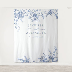 Elegant Victorian Blue Floral Wedding Backdrop Tapestry