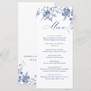 Elegant Victorian Blue Floral Wedding Dinner Menu