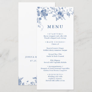 Elegant Victorian Blue Floral Wedding Dinner Menu