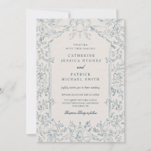 Elegant Victorian Blue Floral Wedding Invitation