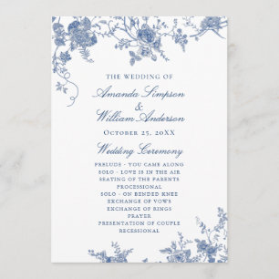 Elegant Victorian Blue Floral Wedding Program