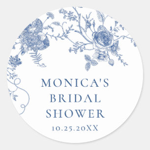 Elegant Victorian Blue French Floral Bridal Shower Classic Round Sticker