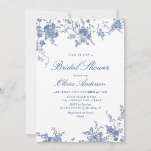 Elegant Victorian Blue French Floral BRIDAL SHOWER Invitation