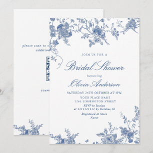 Elegant Victorian Blue French Floral BRIDAL SHOWER Invitation