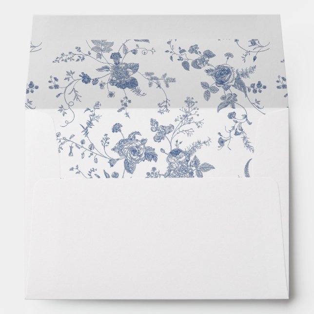 Elegant Victorian Blue French Floral Wedding Envelope (Back (Bottom))