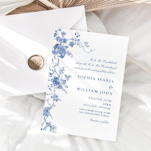 Elegant Victorian Blue French Floral Wedding Invitation