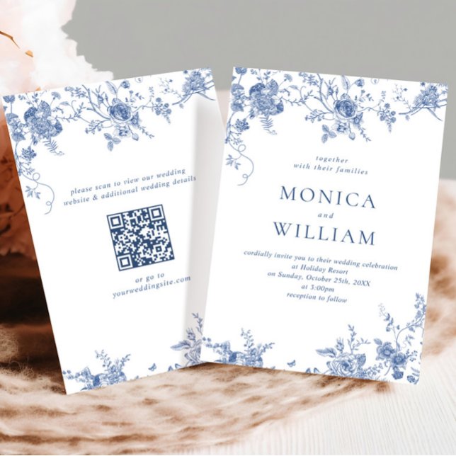 Elegant Victorian Blue French Floral Wedding Invitation (Creator Uploaded)