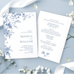Elegant Victorian Blue French Floral Wedding Invitation