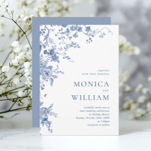 Elegant Victorian Blue French Floral Wedding Invitation