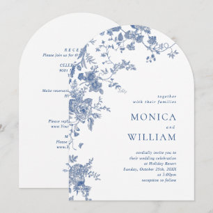 Elegant Victorian Blue French Floral Wedding Invitation