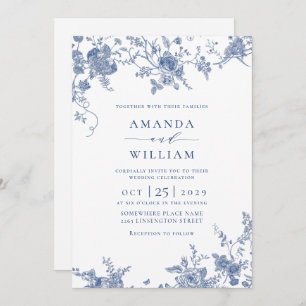 Elegant Victorian Blue French Floral Wedding Invitation