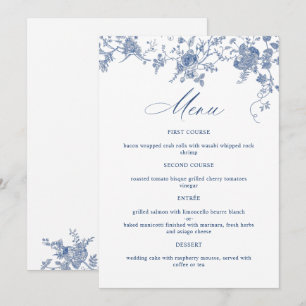 Elegant Victorian Blue French Floral Wedding Menu