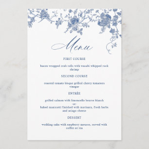 Elegant Victorian Blue French Floral Wedding Menu