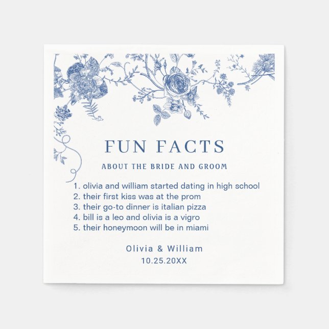 Elegant Victorian Blue French Floral Wedding Napkin (Front)