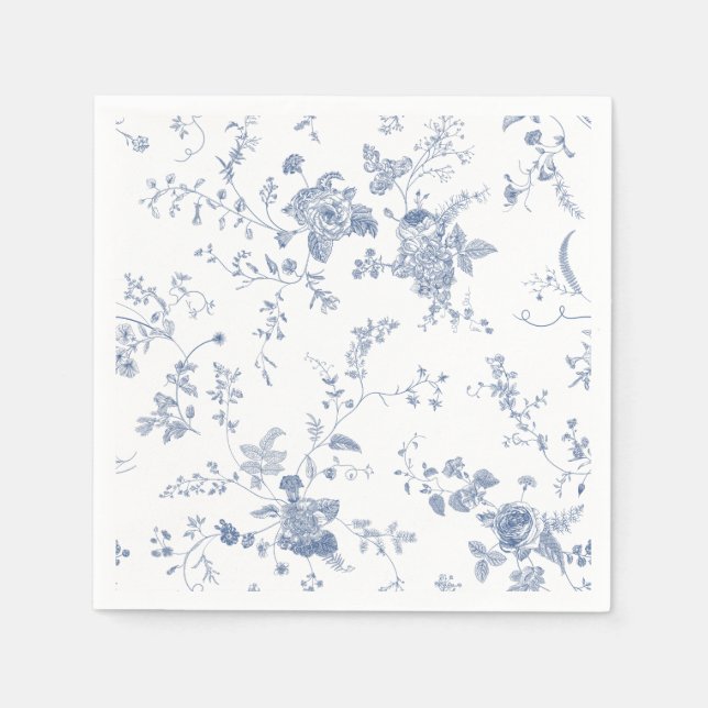 Elegant Victorian Blue French Floral Wedding Napkin (Front)