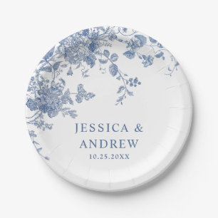 Elegant Victorian Blue French Floral Wedding Paper Plate