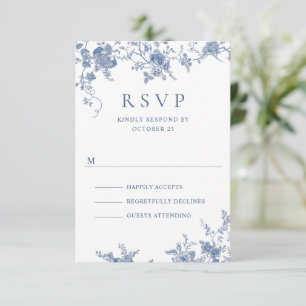 Elegant Victorian Blue French Floral Wedding RSVP Card