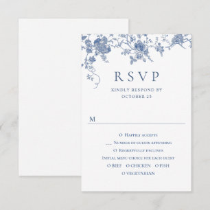 Elegant Victorian Blue French Floral Wedding RSVP Card