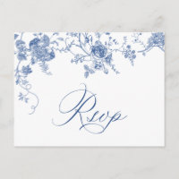 Elegant Victorian Blue French Floral Wedding RSVP