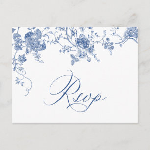 Elegant Victorian Blue French Floral Wedding RSVP Postcard
