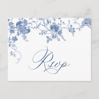 Elegant Victorian Blue French Floral Wedding RSVP Postcard