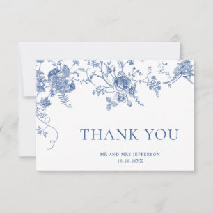 Elegant Victorian Blue French Floral Wedding Thank You Card