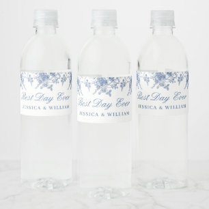 Elegant Victorian Blue French Floral Wedding Water Bottle Label