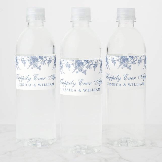 Elegant Victorian Blue French Floral Wedding Water Bottle Label (Bottles)