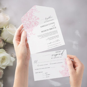 Elegant Victorian Blush Pink Floral Wedding  All In One Invitation