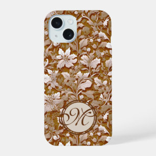 Elegant victorian brown white floral iPhone 15 case