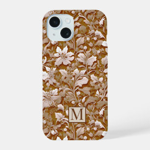 Elegant victorian brown white floral iPhone 15 case
